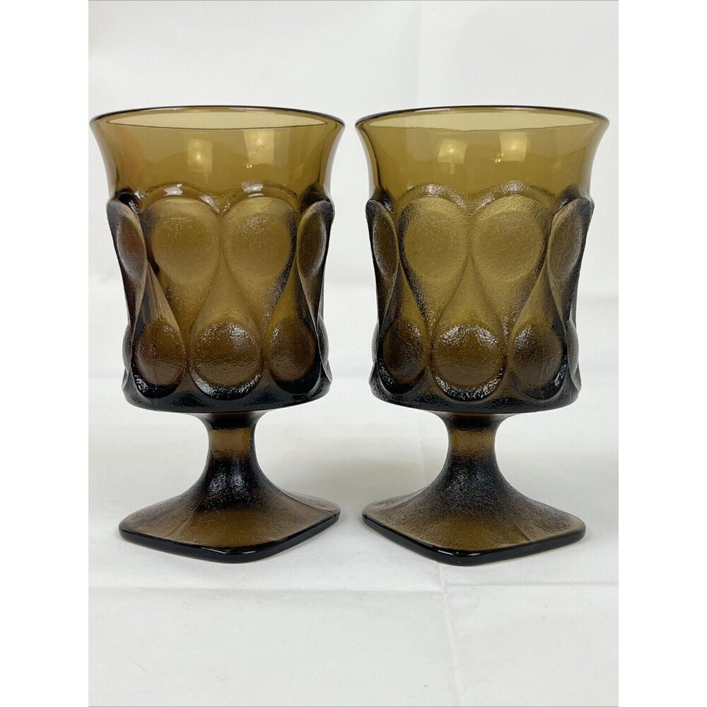 Set 2 70s Mod Noritake Spotlight Brown Amber Iced Tea Goblet Glasses 6 1/2" VTG